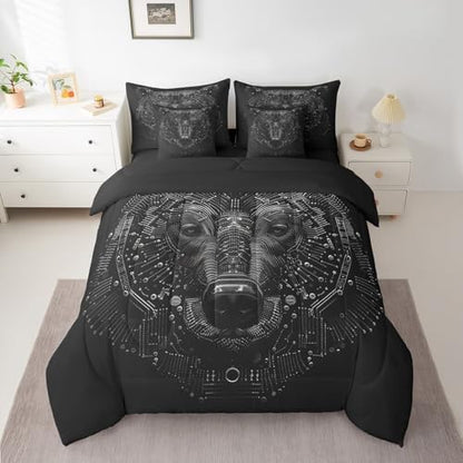 Erosebridal 3D Model Bear Bed in A Bag with Sheets Full Black Bear Wild Animal 7 Piece Comforter Set Futuristic Technology Bedding Set,Mechanical Science Bedding Comforter Sets for Boys Teens Youth