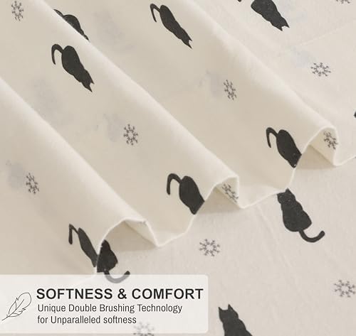 RUVANTI Flannel Sheets Set Queen Size, Black Cat
