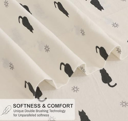 RUVANTI Flannel Sheets Set Queen Size, Black Cat