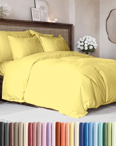 Duvet Cover Queen Size - Soft 3 Piece with Zipper Closure - Yellow