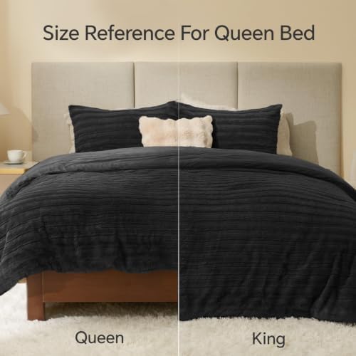 BEDELITE Faux Fur Twin/Twin XL Comforter Set, Fluffy Bed Set, Black