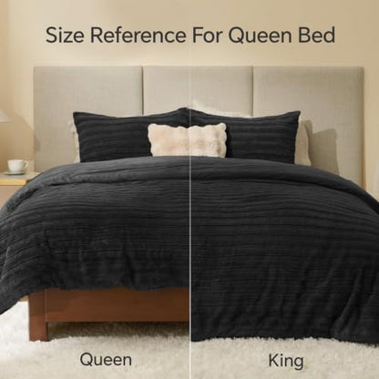 BEDELITE Faux Fur Twin/Twin XL Comforter Set, Fluffy Bed Set, Black