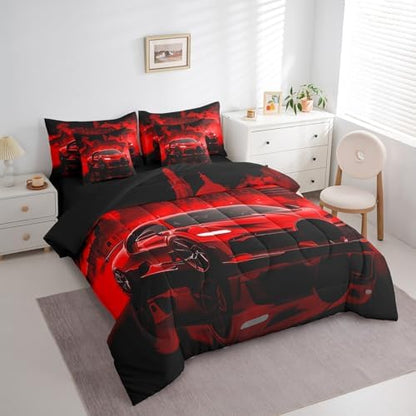 jejeloiu Race Car Comforter Set with Sheets 7 Piece Twin Size