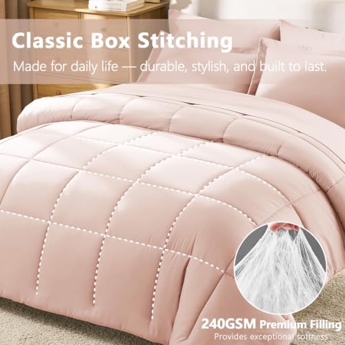 CozyLux Queen Comforter Set, 7-Piece Bed in a Bag, Blush Pink