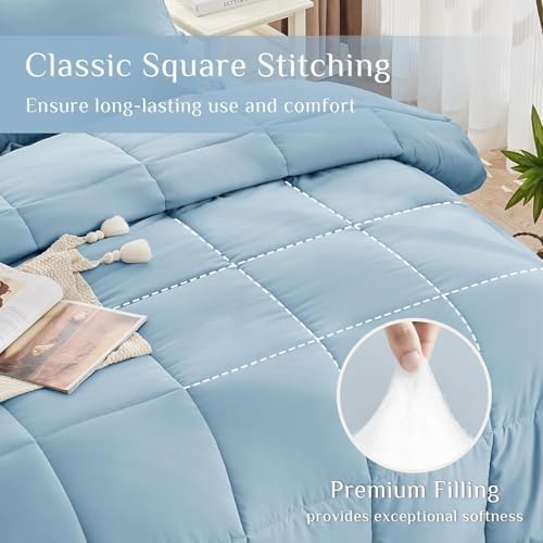 JOLLYVOGUE Twin Comforter Set, Ultra-Soft Bed in a Bag Twin Size 5 Pieces, Oeko-TEX Certified Bedding Set with Down Alternative Comforter, Sheets, Pillowcases & Shams, Lack Blue