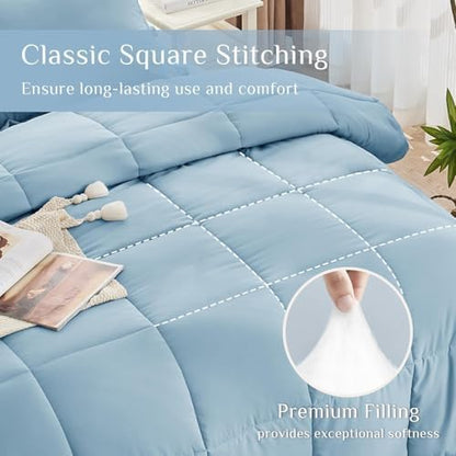 JOLLYVOGUE Twin Comforter Set, Ultra-Soft Bed in a Bag Twin Size 5 Pieces, Oeko-TEX Certified Bedding Set with Down Alternative Comforter, Sheets, Pillowcases & Shams, Lack Blue