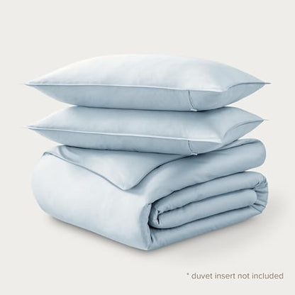 Bare Home 100% Organic Cotton Sateen Duvet Cover Set (Queen, Winter Blue)