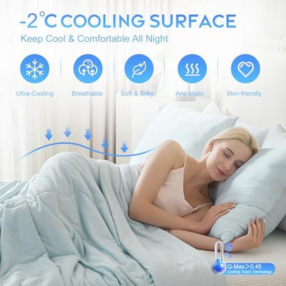 CHOSHOME Cooling Comforter Cooling Blanket, Q-Max 0.45 Cool Sleeping Summer Blanket for Hot Sleeper Night Sweats, Queen 90" x 90", Ice Blue