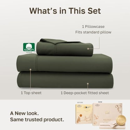 California Design Den 100% Cotton Sateen Twin Size Bedsheets, 3 Pc Set