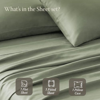 Threadmill 400TC Egyptian Cotton Twin Sheet Set, Sateen, Sage Green