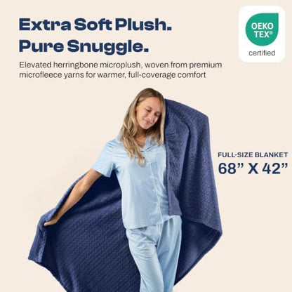 EverSnug Travel Blanket & Pillow 68x42 - Premium Ultra-Soft Microfleece 2 in 1 Compact & Packable Flight Blanket with Soft Bag Pillowcase, Hand Luggage Sleeve and Backpack Clip (Navy Blue)