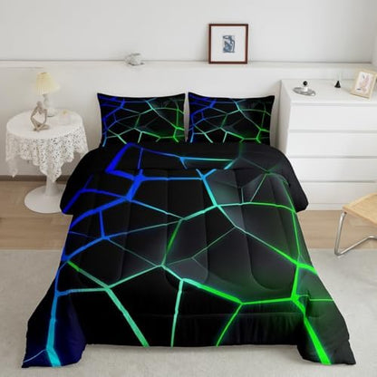 Feelyou Geometric Honeycomb Comforter Set Green Blue Stereoscopic Hexagon Comforter for Kids Boys Girls Beehive Hexagon Bedding Set Geometric Duvet Set Room Decor Quilt Twin Size Boys