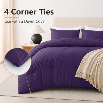 CozyLux Oversized King Comforter Set, 3 Pieces Purple Quilted Bedding