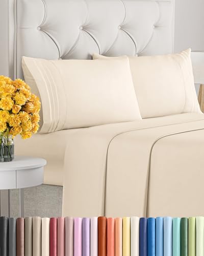 Full Size 4 Piece Sheet Set - Ultra Soft & Cooling Bed Sheets - Cream Pink