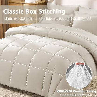 CozyLux Queen Comforter Set, 7-Piece Bed in a Bag, Beige
