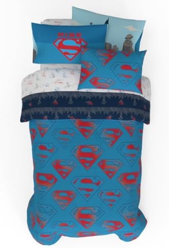 Superman DC Comics Kids Bedding Super Soft & Cozy Reverisble Microfiber Comforter and Sheet Set with Sham, 5 Piece Twin Size, (Officially Licensed Product) By Franco