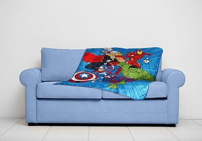Jay Franco Kids Plush Throw Blanket – Soft & Cozy Fleece Throw for Bedroom & Couch Décor, Official Licensed Product, Blue - Avengers, 40x50 - Travel Blanket