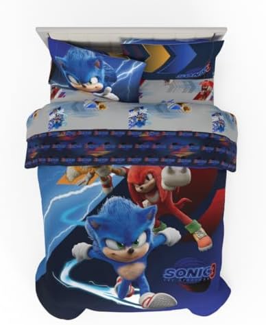 Franco Sonic The Hedgehog 3 Movie Kids Bedding Super Soft Comforter and Sheet Set, 5 Piece Full Size, (Officially Licensed Product)
