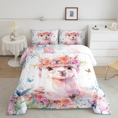 Feelyou Cute Llama Comforter Set Twin Size Boys Girls Teens