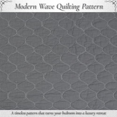 Cozy Line Home Fashions 100% Cotton Quilt Set – 3-Piece Charcoal Gray Solid Classic Modern Quilted Bedspread with Shams, Lightweight All Season Modern Bedding (Honeycomb Gray, Queen)