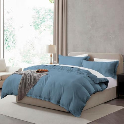 Hearth & Harbor Prewashed Queen Duvet Cover Set, Stone Blue