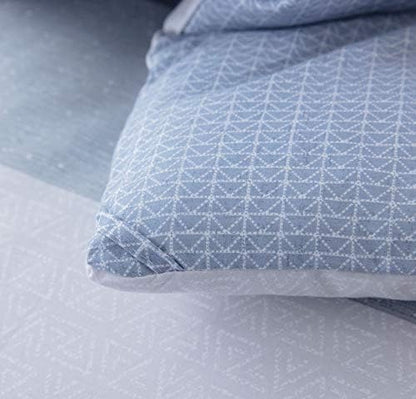 SLEEPBELLA Comforter Queen Size, 600 Thread Count Cotton White and Navy Striped Patchwork Reversible Pattern Reversible Blue Comforter Set,Down Alternative Bedding Set 3Pcs (Queen, Blue Patchwork)