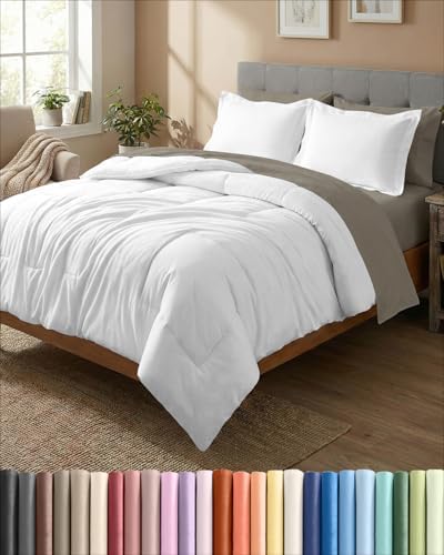 Queen Comforter Set - White Bedding for All Seasons - Soft 3 Piece Bed Set
