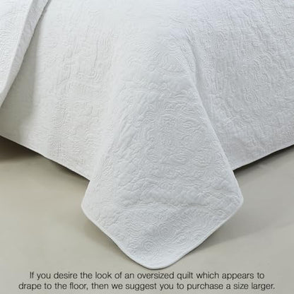 Cozy Line Home Fashions Solid White 100% Cotton Quilt Set, King