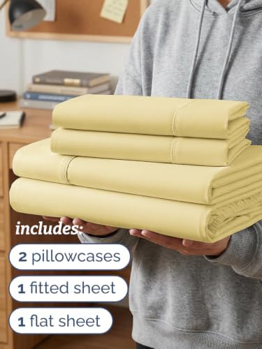 Twin XL 4 Piece Sheet Set - College Dorm Room Essentials - Butter Yellow