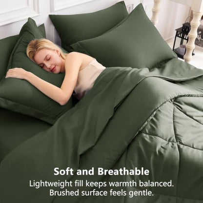CozyLux Full Comforter Set 82"x86" Dark Green - 7 Piece Bed in a Bag