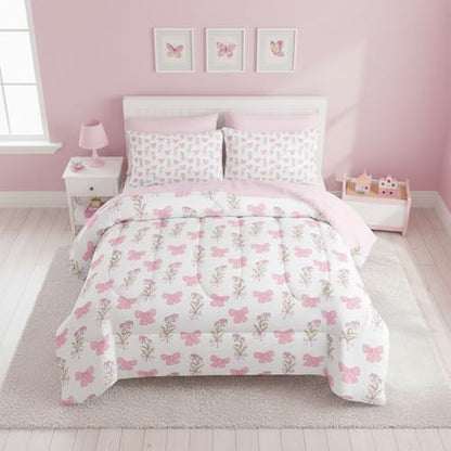 QOOMO Bow 7 Pieces Comforter Set Twin Size,Floral Bowknot Bedding Set