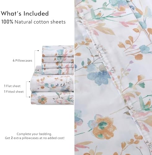 RUVANTI 100% Cotton Queen Sheets, Percale Queen Sheet Set, Radiant
