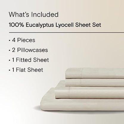 Sijo AiryWeight Tencel Sheet Set, 100% Lyocell Derived from Eucalyptus, Buttery Soft, Architectural Digest Best Cooling Sheets Winner - 4pc - 2 Pillowcases 1 Fitted 1 Top (Fog, Full)