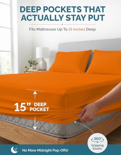 Casa Platino 100% Cotton Sheets Twin XL – Breathable Crisp Percale Twin XL Mattress Sheets with 2 Pillowcases, 15" Deep Pocket Fitted Sheet, Ultra Soft & Cozy Feel for Great Nights Sleep – Rust