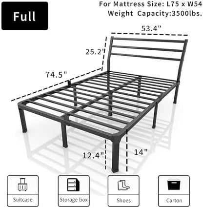 ROIL 14 Inch Full Bed Frame with Headboard & 4 Mattress Baffles