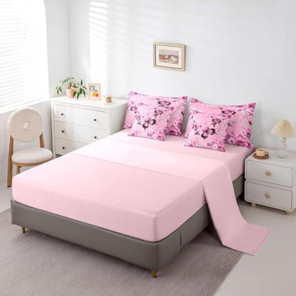 Feelyou Cute Butterfly Comforter Set with Sheets 7 Piece Twin Size