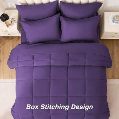 Love's cabin Twin XL Comforter Set Dark Purple, 5 Pieces Twin XL Bed in a Bag, All Season Bedding Sets with 1 Comforter, 1 Flat Sheet, 1 Fitted Sheet, 1 Pillowcase and 1 Pillow Sham