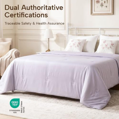 JSELF Cooling Comforter, 100% Viscose Derived from Bamboo Filling Summer Blanket for Hot Sleepers with Cool Fabric, Lightweight, Breathable & Machine Washable, 68"×90", Purple