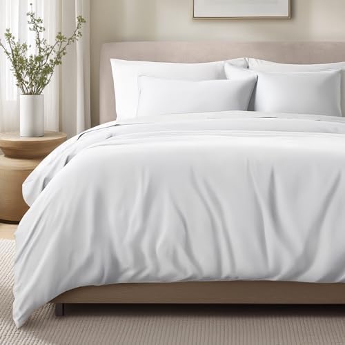 Bare Home 100% Organic Cotton Sateen Duvet Cover Set (Full, White)