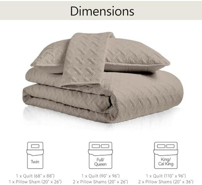 FLYMME Quilts Queen Size,Lightweight Taupe Bedspreads,Basket Weave Pattern,Ultra Soft Microfiber Bed Coverlet 3 Pieces for All-Seasons (1 Quilt,2 Pillow Shams)