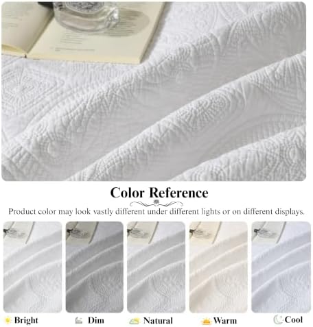 MarCielo 3pcs Cotton Quilt Set, White Floral Medallion