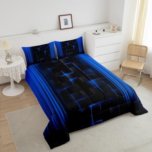 Feelyou Kids Blue and Black Comforter Set Ombre Bedding Set Queen Size for Boys Girls Teens Bedroom Decor Ombre Effects Comforter Square Duvet Set with 2 Pillow Case