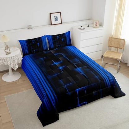 Feelyou Kids Blue and Black Comforter Set Ombre Bedding Set Queen Size for Boys Girls Teens Bedroom Decor Ombre Effects Comforter Square Duvet Set with 2 Pillow Case