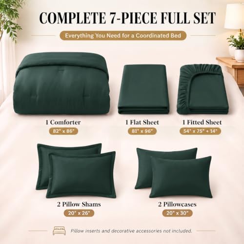 CozyLux Full Size Comforter Set Forest Green, 7 Pieces Bed in a Bag