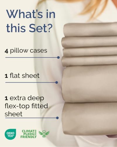 Extra Deep Flex Top Split Head King Sheet Set - 6pc Cooling Sheets - Wheat