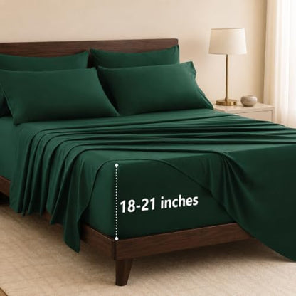 CozyLux Queen Sheet Set 6-Piece, 21-Inch Deep Pocket, Soft Brushed Feel
