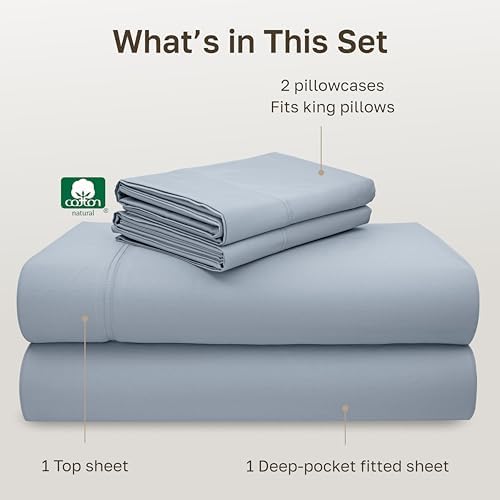 California Design Den 600 Thread Count King Size Bed Sheets Set, Sky Blue