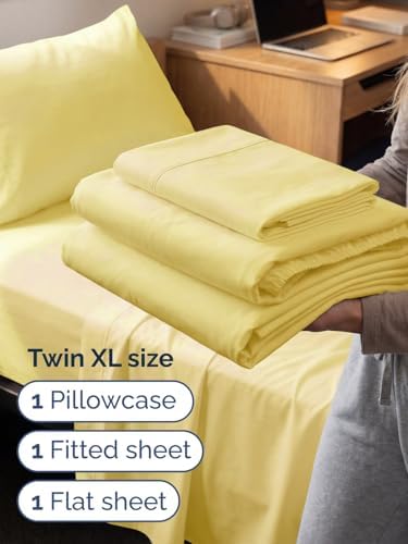 Extra Deep Twin XL Sheet Set - 3 Piece College Dorm Room - Yellow