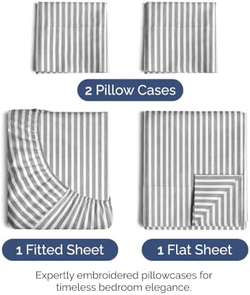 Queen Size 4 Piece Sheet Set - Ultra Soft & Cooling Sheets - Grey Stripes 1