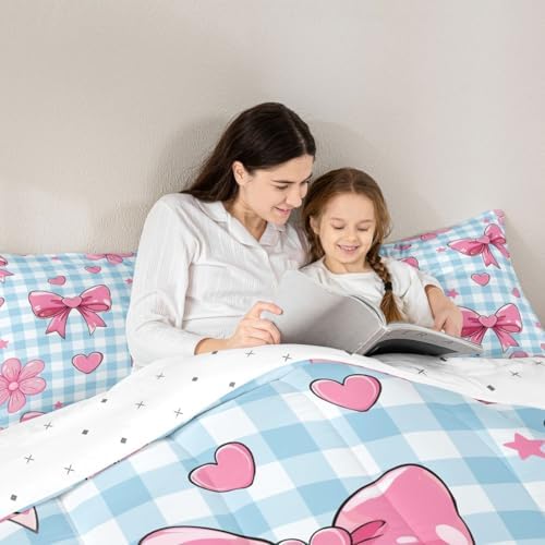 jejeloiu Bowknot Comforter Set Twin Size Bedding Set for Kids Boys Girls